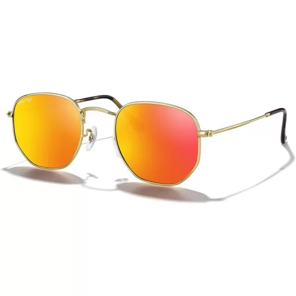 MERRYS Classic Polarized Sunglasses for Women Men Vintage Polygon Square Shades S6548Polished Gold FrameOrange Mirror Lens