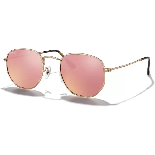 MERRYS Classic Polarized Sunglasses for Women Men Vintage Polygon Square Shades S6548Rose Gold FrameCopper Lens