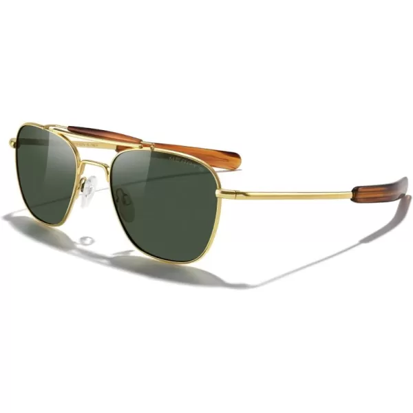 MERRYS Classic Square Aviator II Military Polarized Sunglasses for Men or Women S863723k Gold FrameGreen Polarized Lens