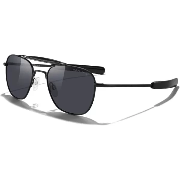 MERRYS Classic Square Aviator II Military Polarized Sunglasses for Men or Women S8637Matte Black FrameBlack Polarized Lens