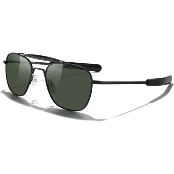 MERRYS Classic Square Aviator II Military Polarized Sunglasses for Men or Women S8637Matte Black FrameGreen Polarized Lens