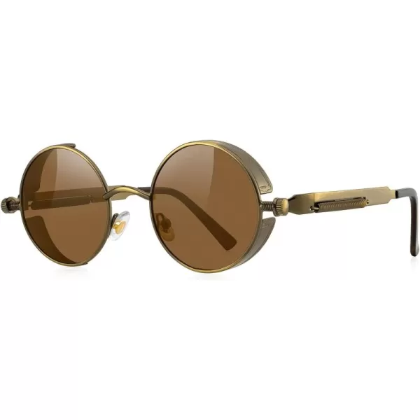 MERRYS Gothic Steampunk Sunglasses for Women Men Round Lens Metal Frame S567Brown FrameBrown Lens