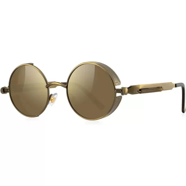 MERRYS Gothic Steampunk Sunglasses for Women Men Round Lens Metal Frame S567Brown FrameBrown Mirror Lens