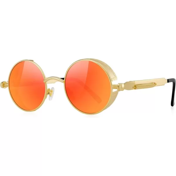 MERRYS Gothic Steampunk Sunglasses for Women Men Round Lens Metal Frame S567Red Mirror
