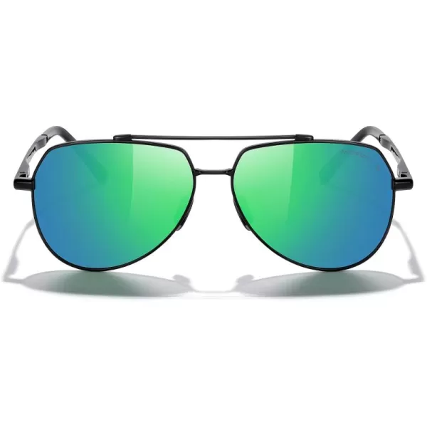 MERRYS Men Classic Pilot Sunglasses for Men Women  Polarized Driving Sun glasses Mirrored Lens UV 400 Protection 58 MMAblack FrameGreen Mirror Lens