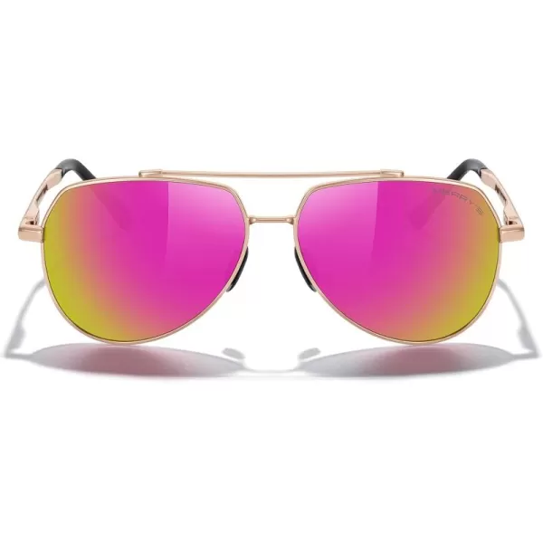 MERRYS Men Classic Pilot Sunglasses for Men Women  Polarized Driving Sun glasses Mirrored Lens UV 400 Protection 58 MMArose Gold FrameRose Red Mirror Lens