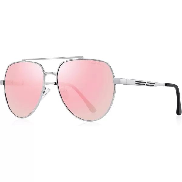 MERRYS Men Classic Pilot Sunglasses for Men Women  Polarized Driving Sun glasses Mirrored Lens UV 400 Protection 58 MMZpink Mirror