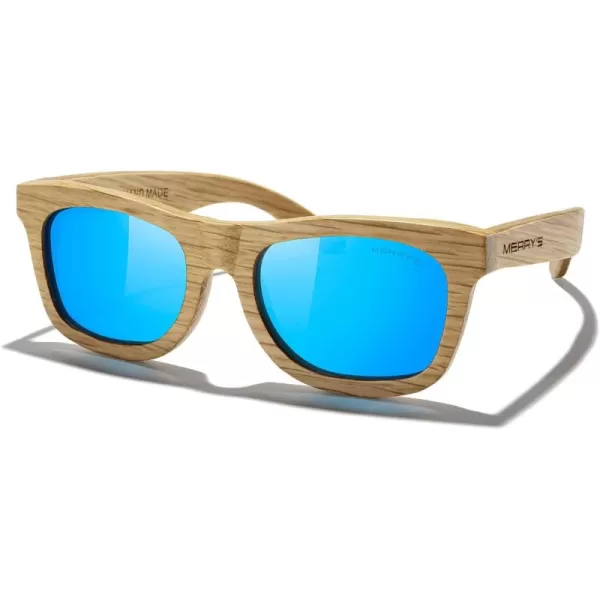 MERRYS Men Wooden Polarized Sunglasses 100 UV vintage Eyewear S5140Blue