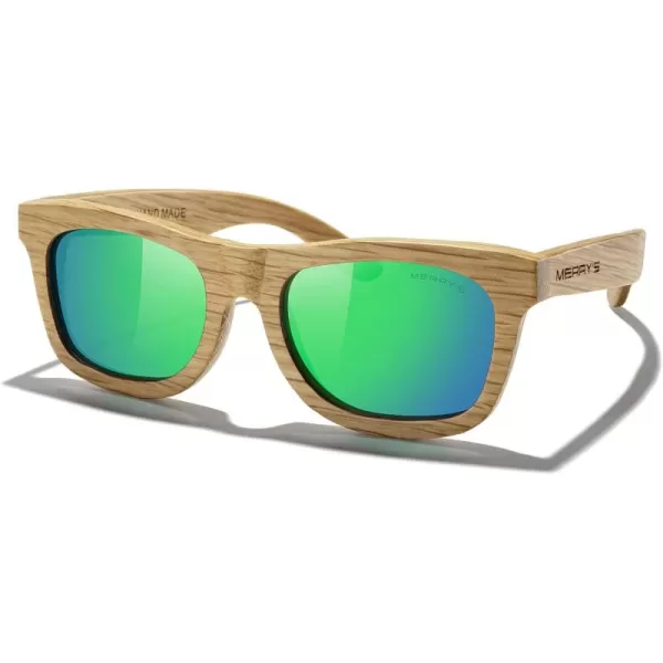 MERRYS Men Wooden Polarized Sunglasses 100 UV vintage Eyewear S5140Green