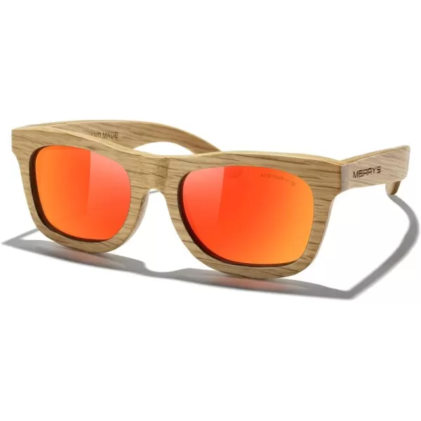 MERRYS Men Wooden Polarized Sunglasses 100 UV vintage Eyewear S5140Red