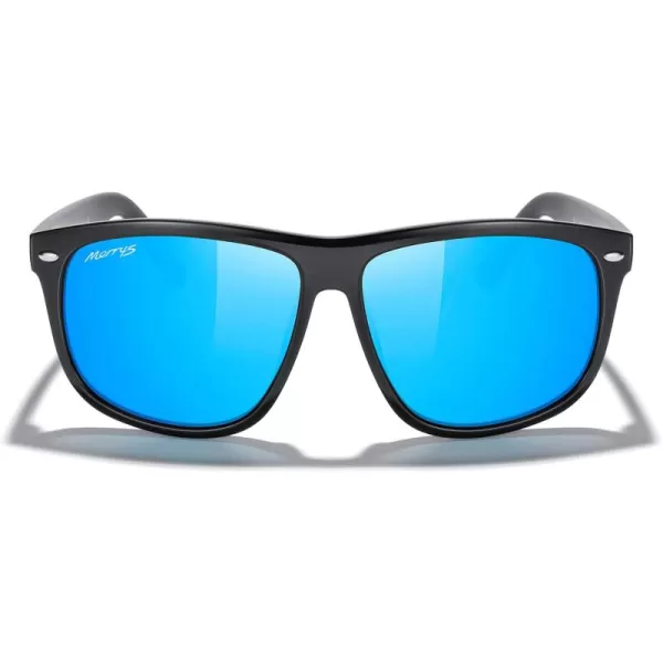 MERRYS Mens Oversized Square Polarized Sunglasses for Driving Fishing Golfing UV400 Protection S8147Black FrameBlue Mirror Lens