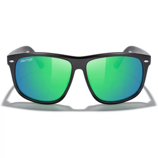 MERRYS Mens Oversized Square Polarized Sunglasses for Driving Fishing Golfing UV400 Protection S8147Black FrameGreen Mirror Lens