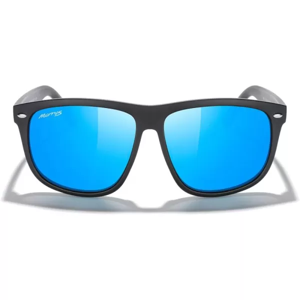 MERRYS Mens Oversized Square Polarized Sunglasses for Driving Fishing Golfing UV400 Protection S8147Matte Black FrameBlue Mirror Lens