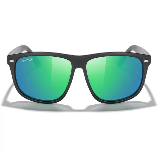 MERRYS Mens Oversized Square Polarized Sunglasses for Driving Fishing Golfing UV400 Protection S8147Matte Black FrameGreen Mirror Lens