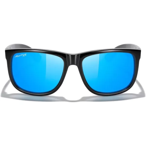 MERRYS Mens Rectangular Polarized Sunglasses UV400 Protection for Driving Fishing Hiking Golf Outdoor Sport Glasses S8165Black FrameBlue Mirror Lens
