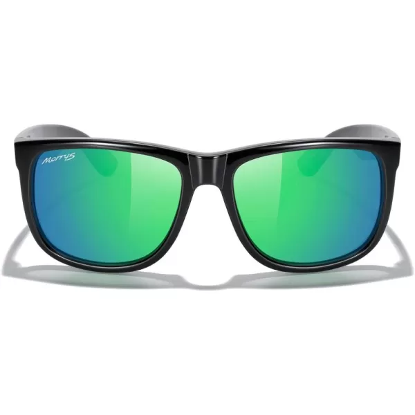 MERRYS Mens Rectangular Polarized Sunglasses UV400 Protection for Driving Fishing Hiking Golf Outdoor Sport Glasses S8165Black FrameGreen Mirror Lens