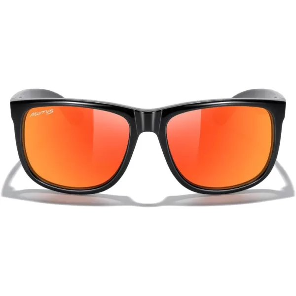 MERRYS Mens Rectangular Polarized Sunglasses UV400 Protection for Driving Fishing Hiking Golf Outdoor Sport Glasses S8165Black FrameRed Mirror Lens