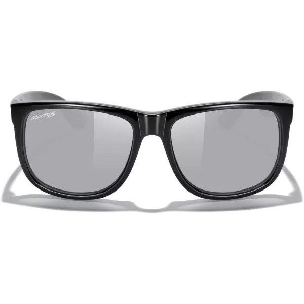 MERRYS Mens Rectangular Polarized Sunglasses UV400 Protection for Driving Fishing Hiking Golf Outdoor Sport Glasses S8165Black FrameSilver Mirror Lens