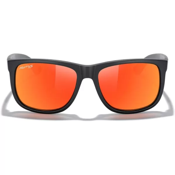 MERRYS Mens Rectangular Polarized Sunglasses UV400 Protection for Driving Fishing Hiking Golf Outdoor Sport Glasses S8165Matte Black FrameRed Mirror Lens