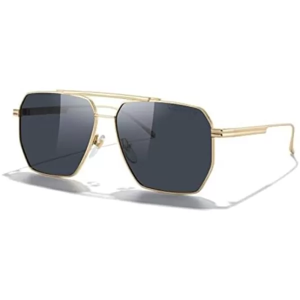 MERRYS Oversized Polarized Square Sunglasses for Women Men Vintage Retro Shades UV400 Classic Large Metal Sun GlassesGold FrameBlack Lens