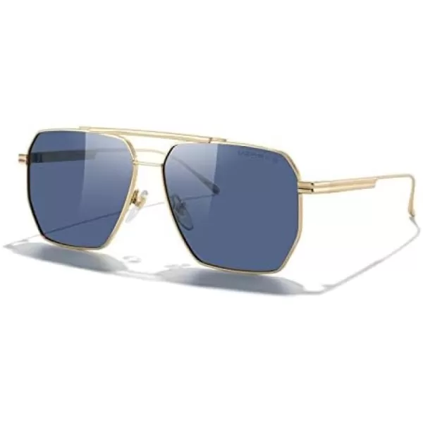 MERRYS Oversized Polarized Square Sunglasses for Women Men Vintage Retro Shades UV400 Classic Large Metal Sun GlassesGold FrameBlue Lens