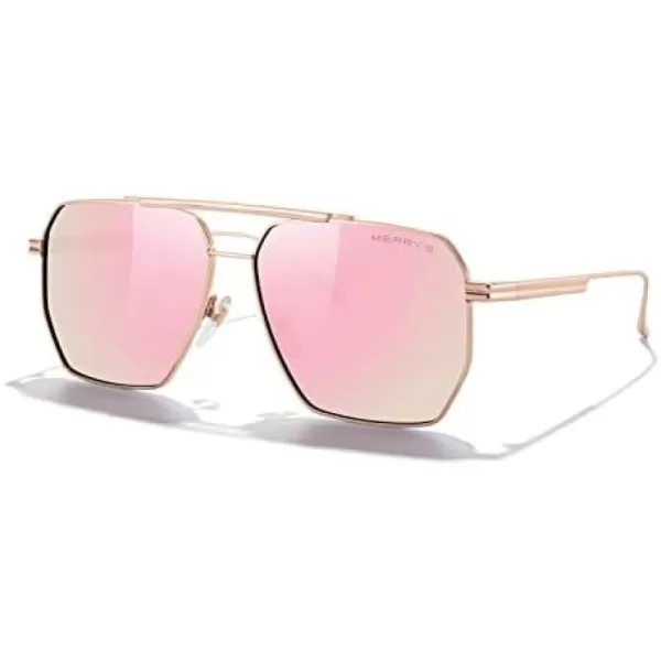 MERRYS Oversized Polarized Square Sunglasses for Women Men Vintage Retro Shades UV400 Classic Large Metal Sun GlassesRose Gold FramePink Mirror Lens