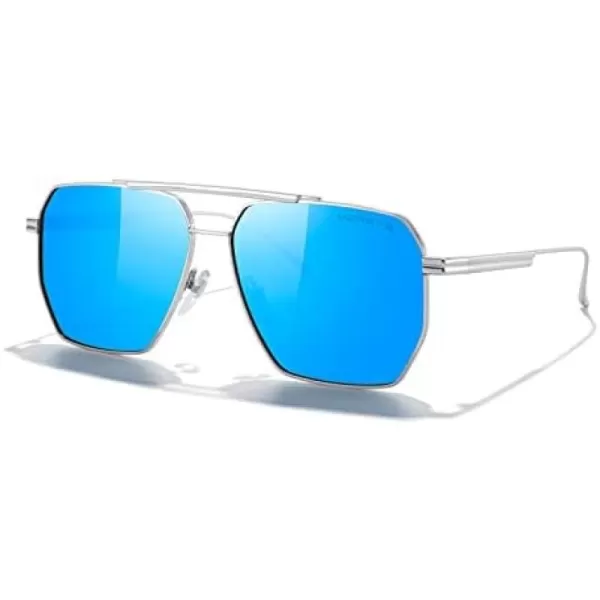 MERRYS Oversized Polarized Square Sunglasses for Women Men Vintage Retro Shades UV400 Classic Large Metal Sun GlassesSilver FrameBlue Mirror Lens