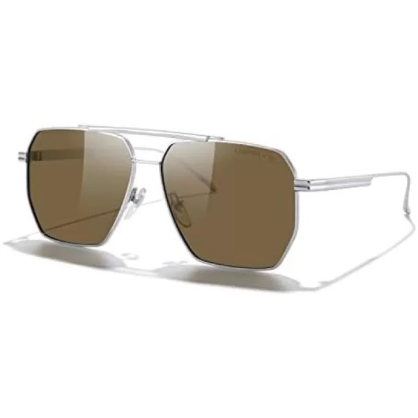 MERRYS Oversized Polarized Square Sunglasses for Women Men Vintage Retro Shades UV400 Classic Large Metal Sun GlassesSilver FrameBrown Lens