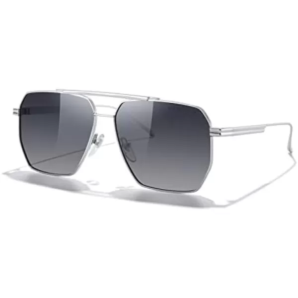 MERRYS Oversized Polarized Square Sunglasses for Women Men Vintage Retro Shades UV400 Classic Large Metal Sun GlassesSilver FrameGray Gradient Lens