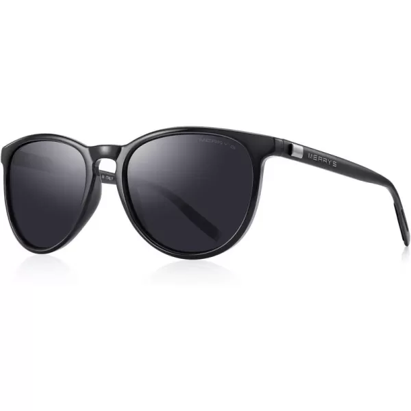 MERRYS Polarized Sunglasses for Women Men Vintage Retro Classic Round Frame Aluminum Legs S8288Black FrameBlack LensBlack Temples
