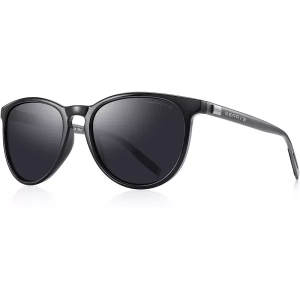 MERRYS Polarized Sunglasses for Women Men Vintage Retro Classic Round Frame Aluminum Legs S8288Black FrameBlack LensGrey Temples