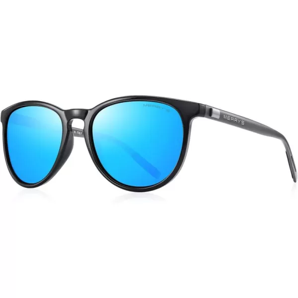 MERRYS Polarized Sunglasses for Women Men Vintage Retro Classic Round Frame Aluminum Legs S8288Black FrameBlue Mirror LensGrey Temples