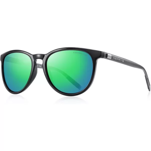 MERRYS Polarized Sunglasses for Women Men Vintage Retro Classic Round Frame Aluminum Legs S8288Black FrameGreen Mirror LensGrey Temples