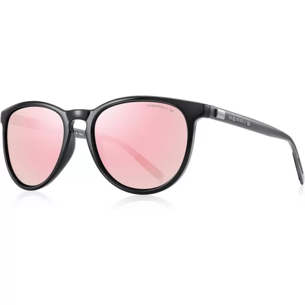 MERRYS Polarized Sunglasses for Women Men Vintage Retro Classic Round Frame Aluminum Legs S8288Black FramePink Mirror LensGrey Temples
