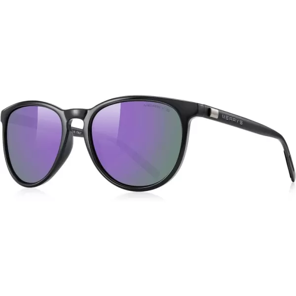 MERRYS Polarized Sunglasses for Women Men Vintage Retro Classic Round Frame Aluminum Legs S8288Black FramePurple Mirror LensBlack Temples