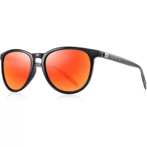 MERRYS Polarized Sunglasses for Women Men Vintage Retro Classic Round Frame Aluminum Legs S8288Black FrameRed Mirror LensGrey Temples