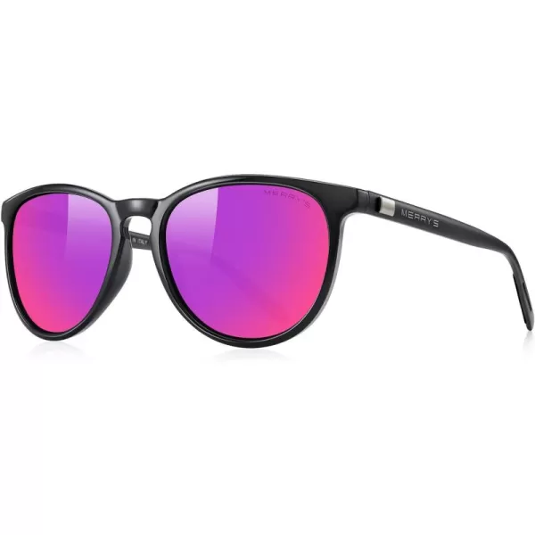 MERRYS Polarized Sunglasses for Women Men Vintage Retro Classic Round Frame Aluminum Legs S8288Black FrameRed Purple Mirror LensBlack Temples
