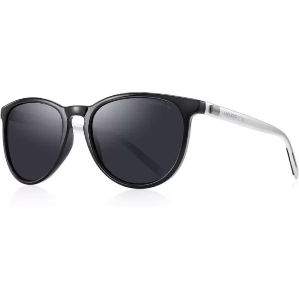 MERRYS Polarized Sunglasses for Women Men Vintage Retro Classic Round Frame Aluminum Legs S8288Blacksilver
