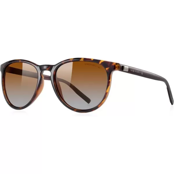 MERRYS Polarized Sunglasses for Women Men Vintage Retro Classic Round Frame Aluminum Legs S8288Leopard FrameBrown Gradient LensBrown Temples