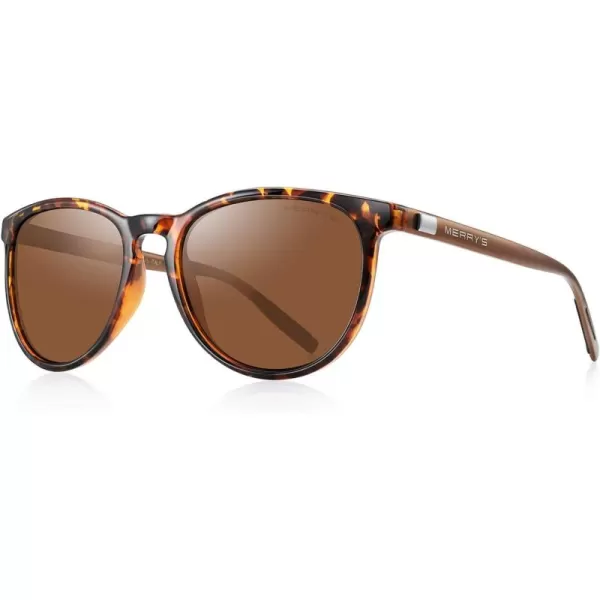 MERRYS Polarized Sunglasses for Women Men Vintage Retro Classic Round Frame Aluminum Legs S8288Leopard FrameBrown LensBrown Temples