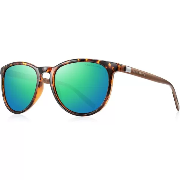MERRYS Polarized Sunglasses for Women Men Vintage Retro Classic Round Frame Aluminum Legs S8288Leopard FrameGreen Mirror LensBrown Temples