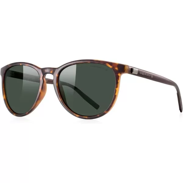 MERRYS Polarized Sunglasses for Women Men Vintage Retro Classic Round Frame Aluminum Legs S8288Matte Leopard FrameG15 LensBrown Temples