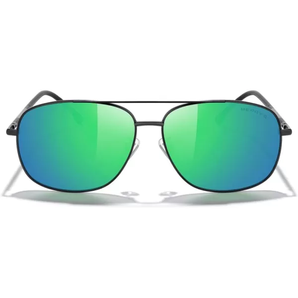 MERRYS Rectangular Polarized Sunglasses for Men Classic Driving Shades UV400 ProtectionBlack FrameGreen Mirror Lens