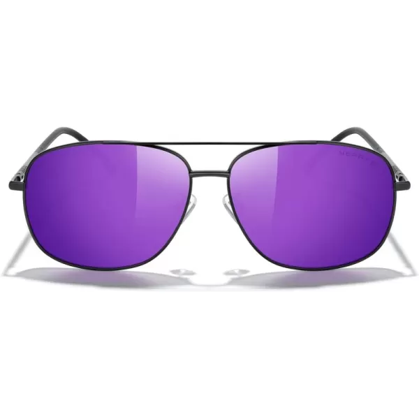 MERRYS Rectangular Polarized Sunglasses for Men Classic Driving Shades UV400 ProtectionBlack FramePurple Mirror Lens