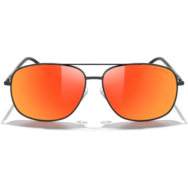MERRYS Rectangular Polarized Sunglasses for Men Classic Driving Shades UV400 ProtectionBlack FrameRed Mirror Lens