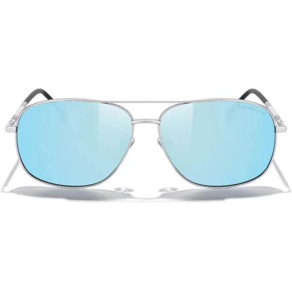MERRYS Rectangular Polarized Sunglasses for Men Classic Driving Shades UV400 ProtectionSilver FrameBlue Mirror Lens