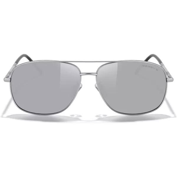 MERRYS Rectangular Polarized Sunglasses for Men Classic Driving Shades UV400 ProtectionSilver FrameSilver Mirror Lens