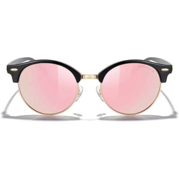 MERRYS Round Polarized Sunglasses for Women Men Classic Retro Half Frame Aluminum TemplesBlack FrameGold BridgePink Mirror Lens