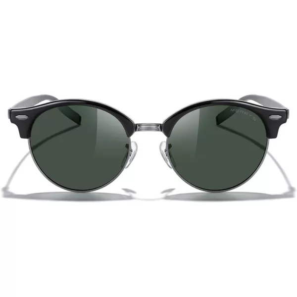 MERRYS Round Polarized Sunglasses for Women Men Classic Retro Half Frame Aluminum TemplesBlack FrameGray BridgeG15 Lens