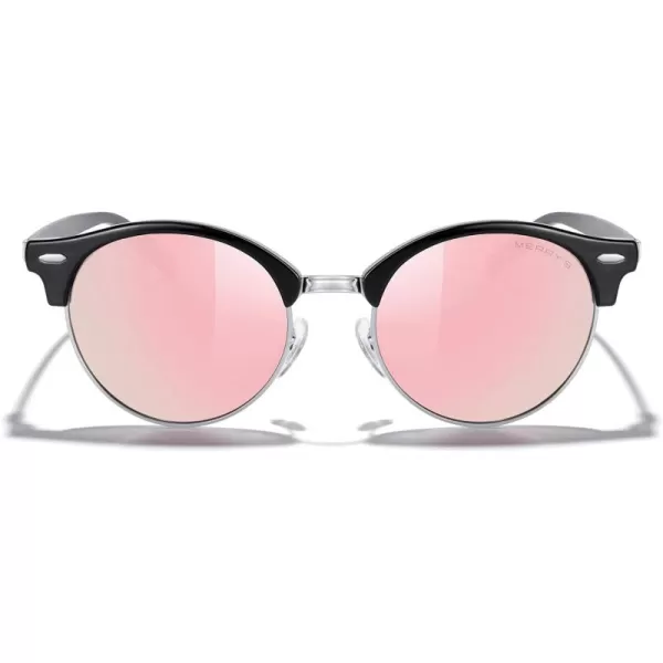 MERRYS Round Polarized Sunglasses for Women Men Classic Retro Half Frame Aluminum TemplesBlack FrameSilver BridgePink Mirror Lens